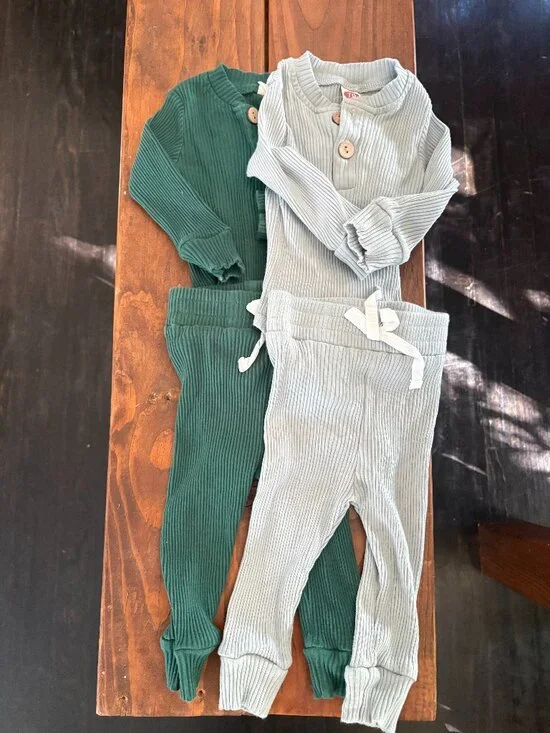 Baby Ribbed Henley Lounge Sets 4-Piece Bundle Green Blue Size 70