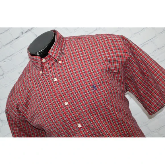 Polo Ralph Lauren Button Down Shirt Mens Large Red Plaid Blake Cotton