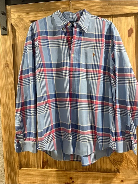 Polo by Ralph Lauren Light Blue Plaid Button-Down Shirt with Red & Navy Accents