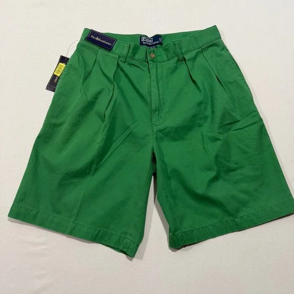 Vintage Deadstock Polo Ralph Lauren Tyler Pleated Chino Shorts Mens 32 Green