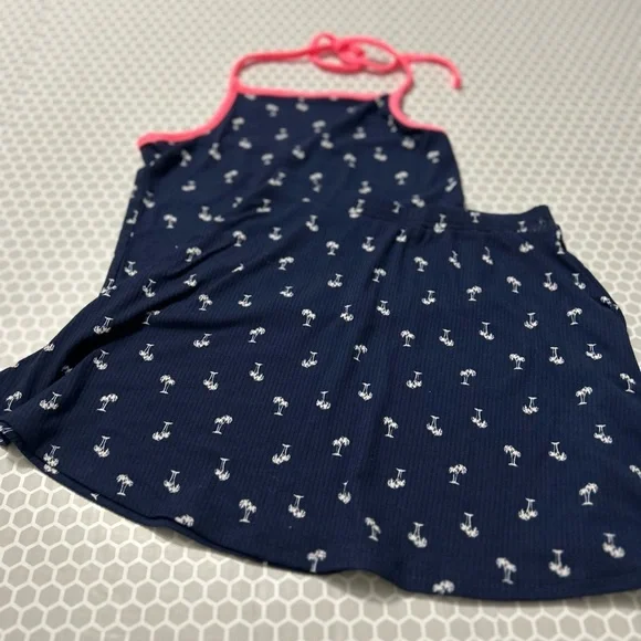 Epic Threads Navy Girls Halter Top and Matching Skirt with Pink Trim. Size L