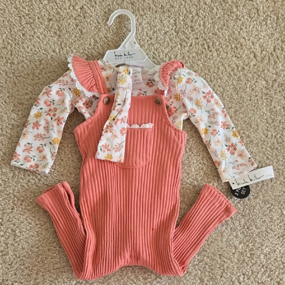 Floral Long Sleeve with Pink Corduroy Overalls