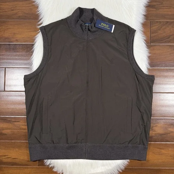 Polo Ralph Lauren Men's Size 3XLT Brown Hybrid Full Zip Sweater Vest Jacket