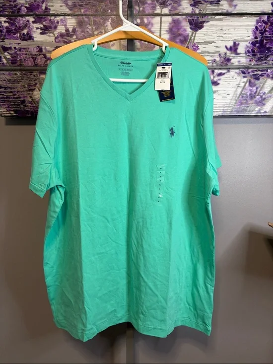 Polo by Ralph Lauren Men's V-Neck Tee in Aqua Green NWT Size XL