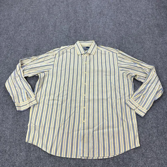 VTG Polo Ralph Lauren Dress Shirt Mens XL Yellow Blue Stripe Westerton