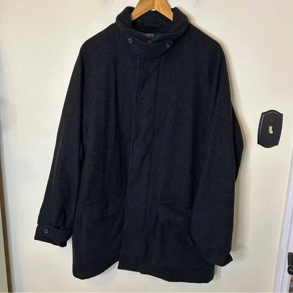 Polo by Ralph Lauren Full Zip Wool Blend Coat Jacket Black Size L