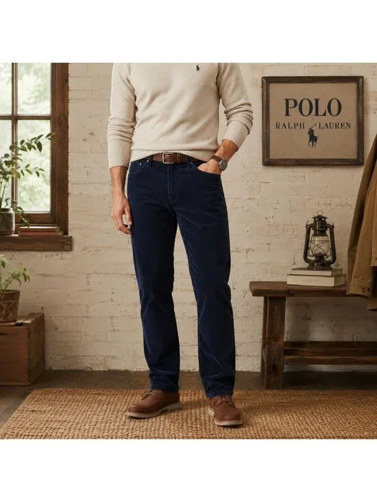 Polo Ralph Lauren Mens 34x30 Navy Blue Corduroy Pants Stretch Varick Slim