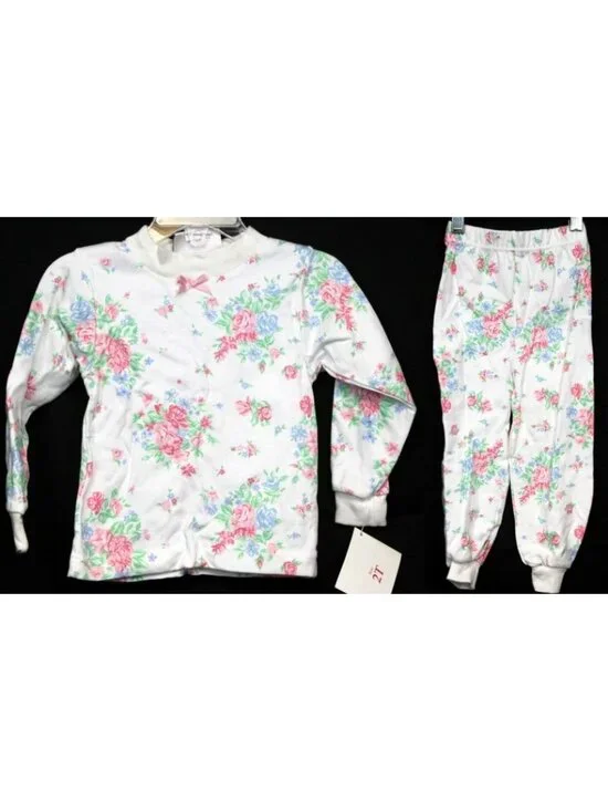Vtg 1st Impressions Pink Rose Outfit Set sz 2T Shirt Pants Blue Floral Sweet Vic