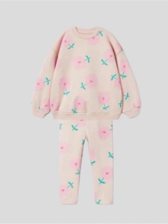 Zara Girls Pink Floral Pants and Sweatshirt Set, Size 2-3, New without Tags