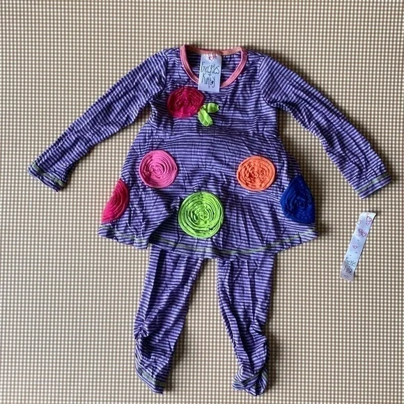 Boutique Freckles‎ & Kitty stretchy bright girl set. Size 3T. NWT