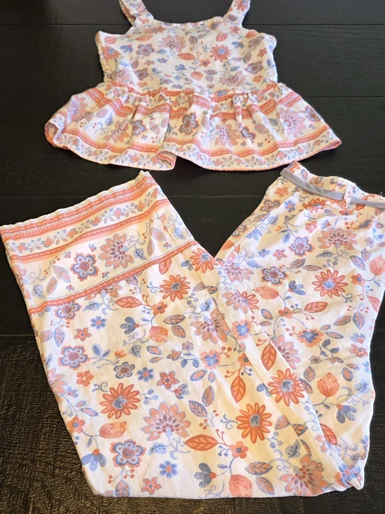 Tahari Girls Floral Pink & Blue Cotton Outfit - Brand