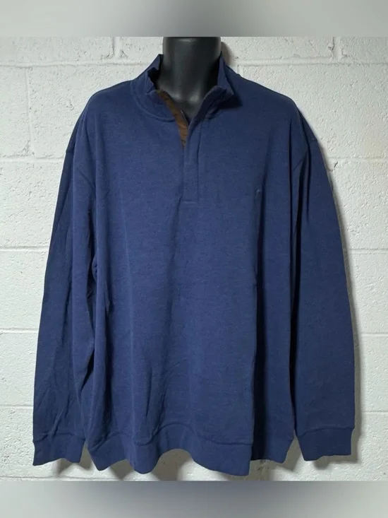 NWT Polo Ralph Lauren Long Sleeve Suede Trim Quarter Zip Pullover Navy 2XLT Tall