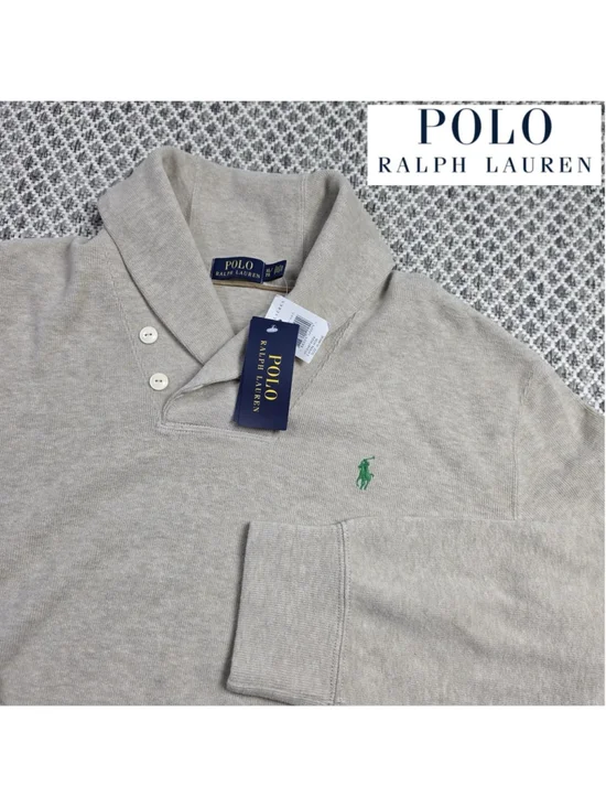 Polo Ralph Lauren Mens XL Shawl Collar Sweater NWT 100% Cotton Tan Pullover