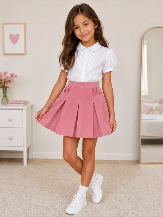Girls' Pink Pleated Skater Skirt