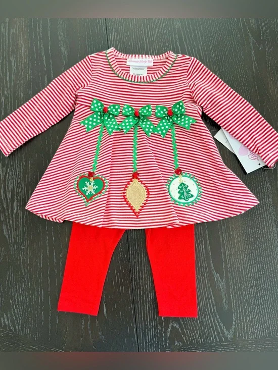 Bonnie Baby Red & White Striped Holiday Tunic with Red Leggings