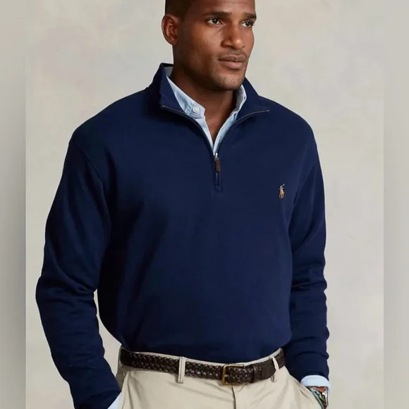Polo Ralph Lauren Big & Tall Estate Rib Quarter-Zip Pullover Navy Blue XXL