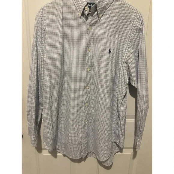 Polo Ralph Lauren Shirt 32/33 Blue White Plaid Classic Fit Long Sleeve Button Up