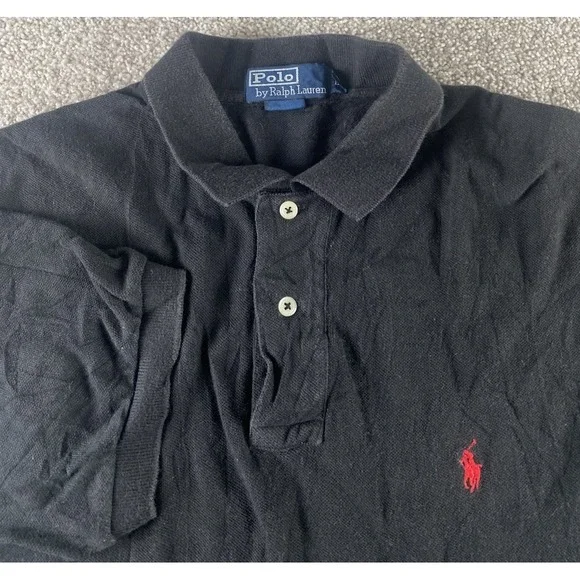 Polo Ralph Lauren Solid Black Polo Shirt Men L Red Pony Cotton Prep Relaxed Fit
