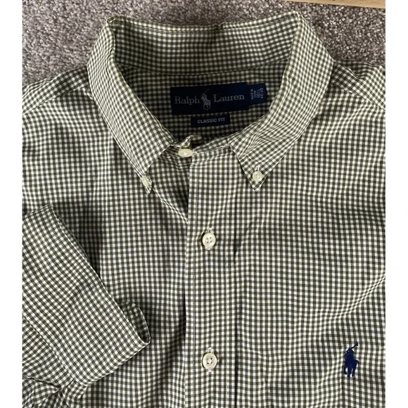 Polo Ralph Lauren Green Striped Shirt Cotton 16.5-34/35 Blue Pony Preppy Men XL