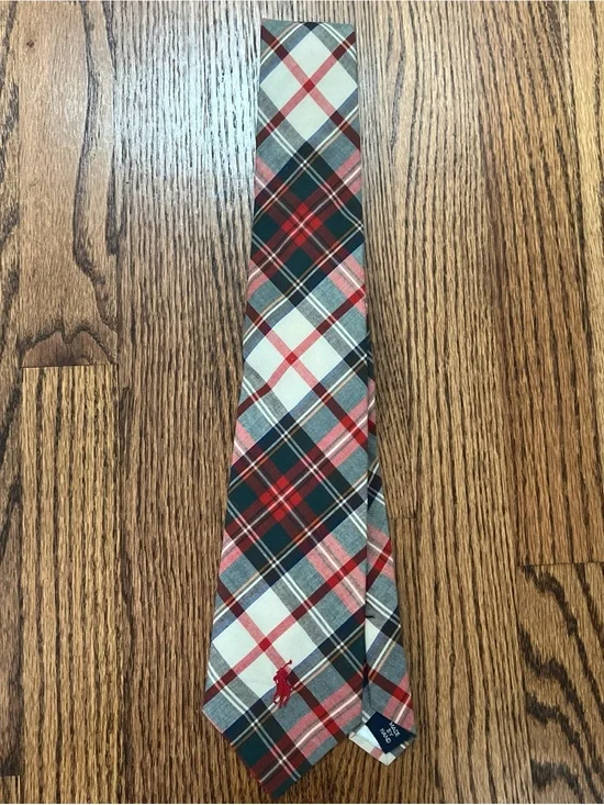 VTG Polo Ralph Lauren Tartan Cotton Tie Pony Logo Made in USA Preppy Old Money
