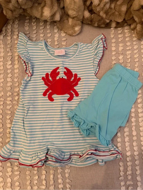 Girls' Blue Stripe Crab Matching Set