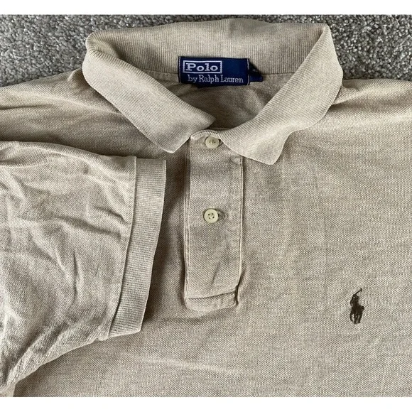 Polo Ralph Lauren Solid Beige Soft Cotton Polo Shirt Mens L Preppy Pony Logo