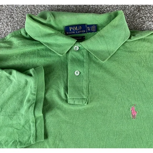 Polo Ralph Lauren Solid Green Polo Shirt Mens XL Pink Pony Preppy Cotton Work