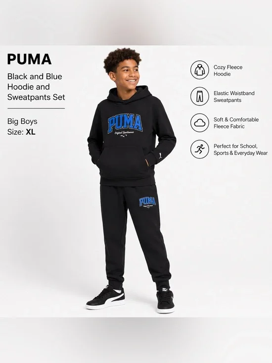PUMA Black and Blue Hoodie and Sweatpants Set/big boys size XL