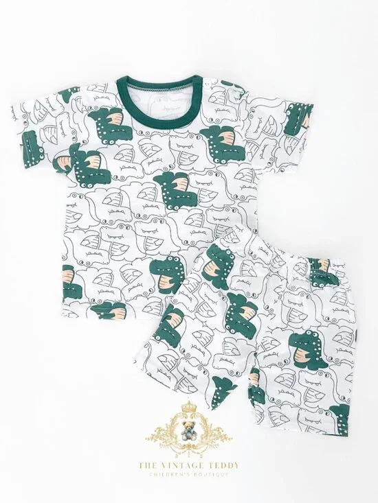 NWT Cute Boys Matching Set Kids T-shirt & Shorts 2-Piece Cotton Alligator 3T