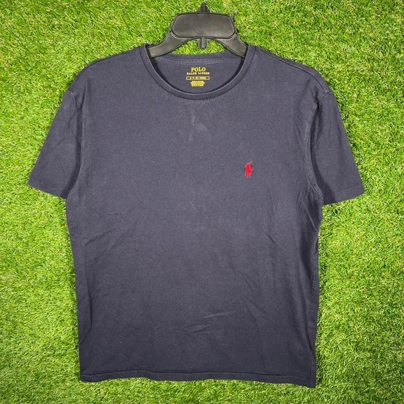 Polo Ralph Lauren Mens Small Navy Blue Crewneck T-Shirt Red Pony Logo‎