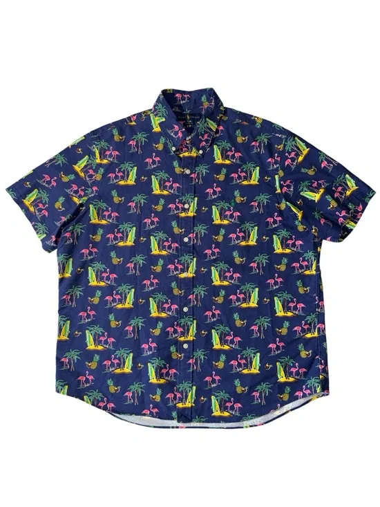 Polo Ralph Lauren mens XL blue tropical pattern classic fit short sleeve shirt