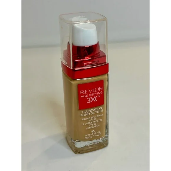 REVLON Age Defying 3X Foundation 45 WARM BEIGE SPF 20 1 fl oz New Sealed