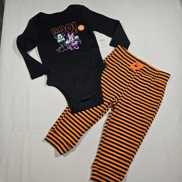 Disney 18M Girls Halloween Mickey‎ Minnie Glow in Dark Bodysuit Pants Set