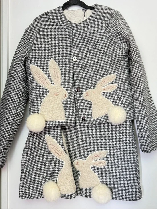 Lola + The Boys Girls Gingham Bunny Appliqué Jacket & Dress Set. Size 10/12.