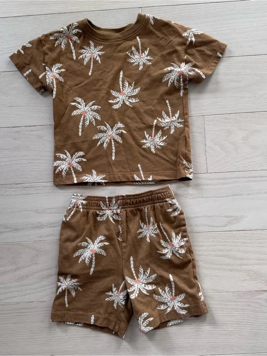 Wonder Nation Brown Palm Tree Pajama Set 3T
