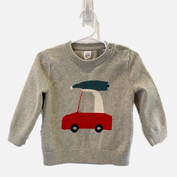 GAP Iconic Sweater with Christmas Tree on Car - 18-24m