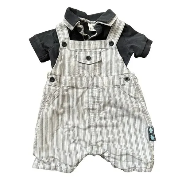 FAO Schwarz striped overalls and polo set, size 0-3 month (2 pieces)