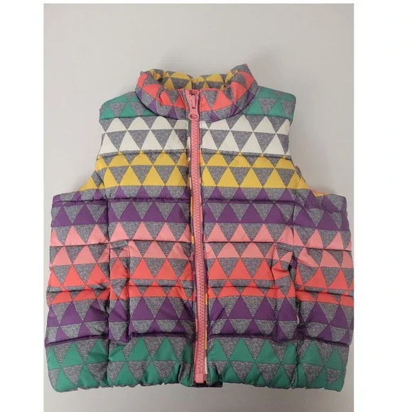 Baby Gap Toddler Girls Geometric Triangle Puffer Vest Pink Purple Yellow 2 Years