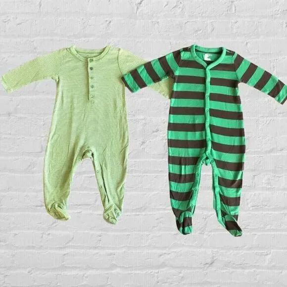 Baby Gap Green Striped Footed Onesies (lot of 2)
