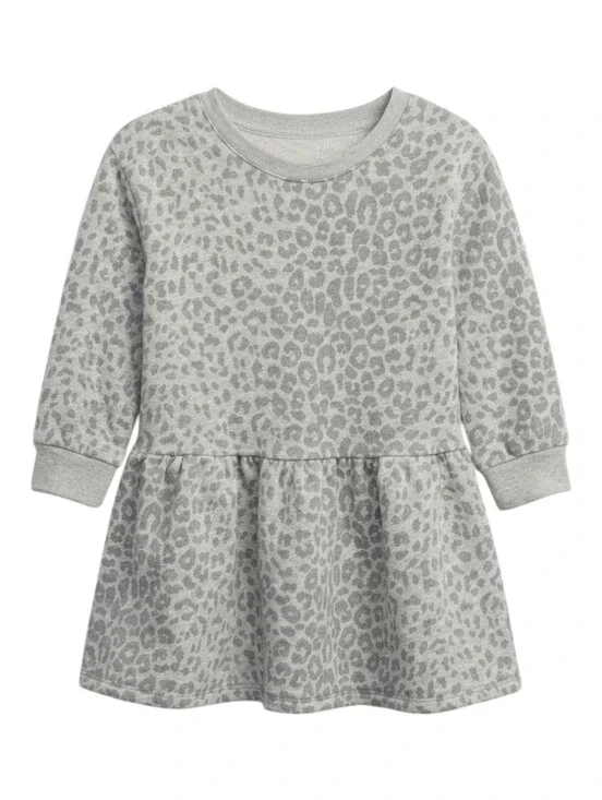 Gap Kids Gray Animal Leopard Cheetah Print Sweatshirt Long Sleeve Dress Girls 3T