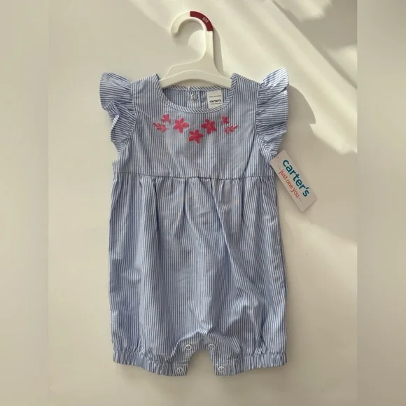 Carter's Blue and Pink Embroidered Baby Romper 6M​
