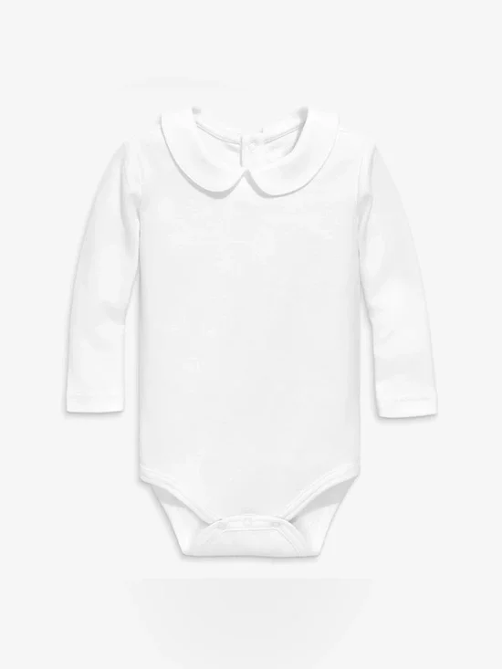 Primary, Organic Cotton Long Sleeve Peter Pan Bodysuit, Size 18 months