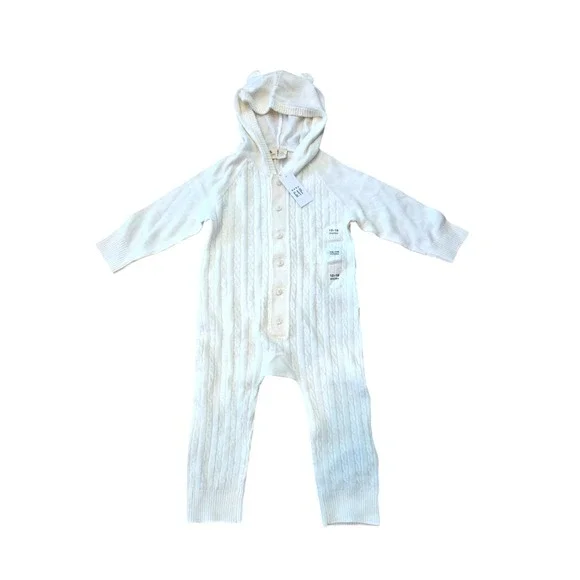 NWT Baby GAP CashSoft Cable-Knit Sweater One-Piece Hooded Button Infant 12-18m