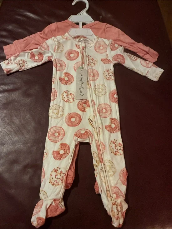 Emily & Meritt Pink Donut Print Footed One-Piece for Kids