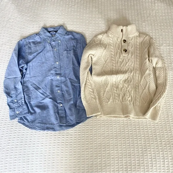 GAP Kids Cream Knit Sweater and Blue Children’s Place button down