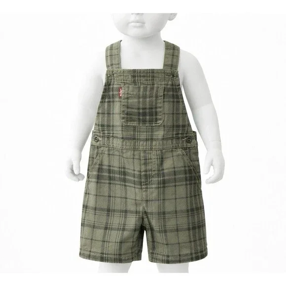 Levi’s Baby Overalls Plaid Green Shortalls Bib Shorts Toddler Cotton 4T 3-4 Yrs