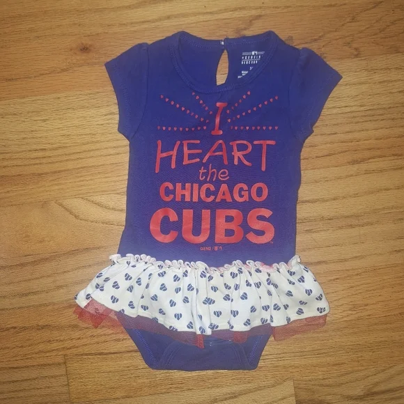 Chicago Cubs 3/6 Months Girls Romper‎ Outfit Skirt I Heart Chicago Cubs Baseball