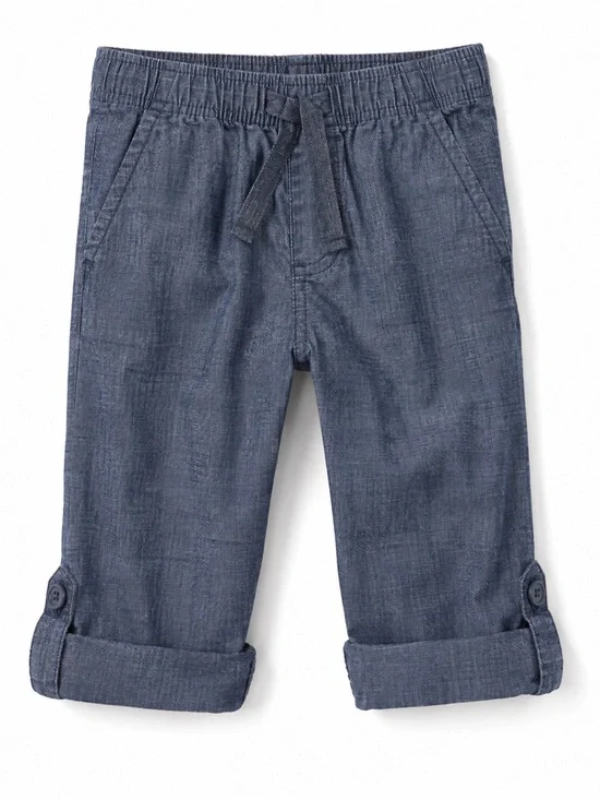 Baby GAP Chambray Pull On Roll Tab Pants Blue Cotton Boys 4T