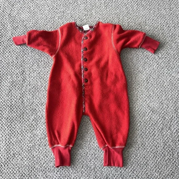 Vintage GAP 6-12 Months Infant Holiday‎ Fleece Union Suit. One Piece Romper. Red