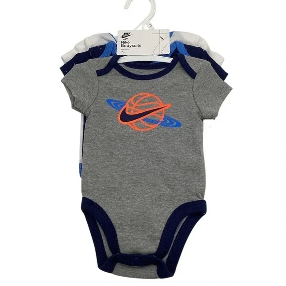 Nike Baby Bodysuits‎ 3-Pack Unisex 3M Midnight Navy Gray Just Do It Swoosh